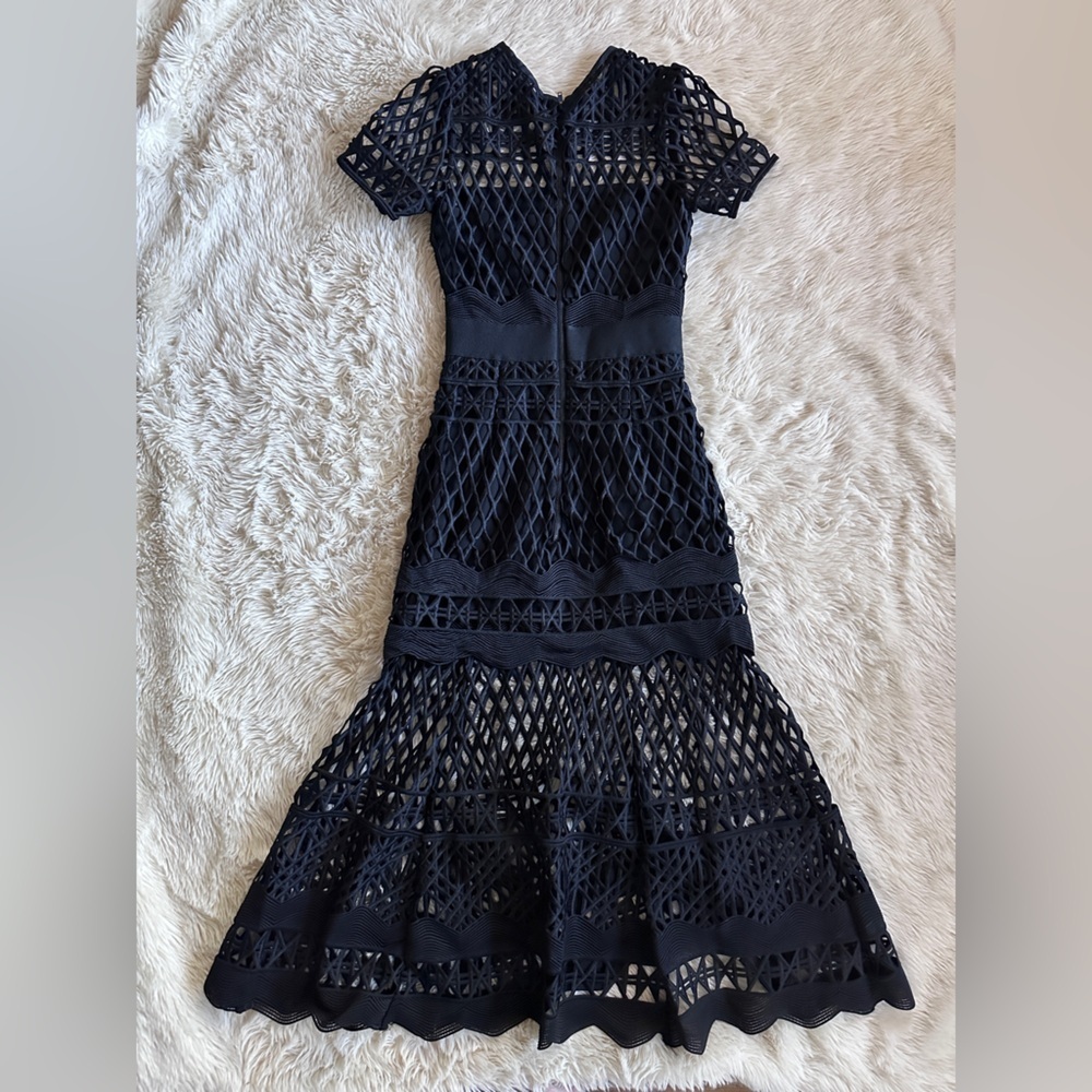 Self Portrait Black Cut Out Lace Layered Midi Dress Size 0 - Picture 13 of 16